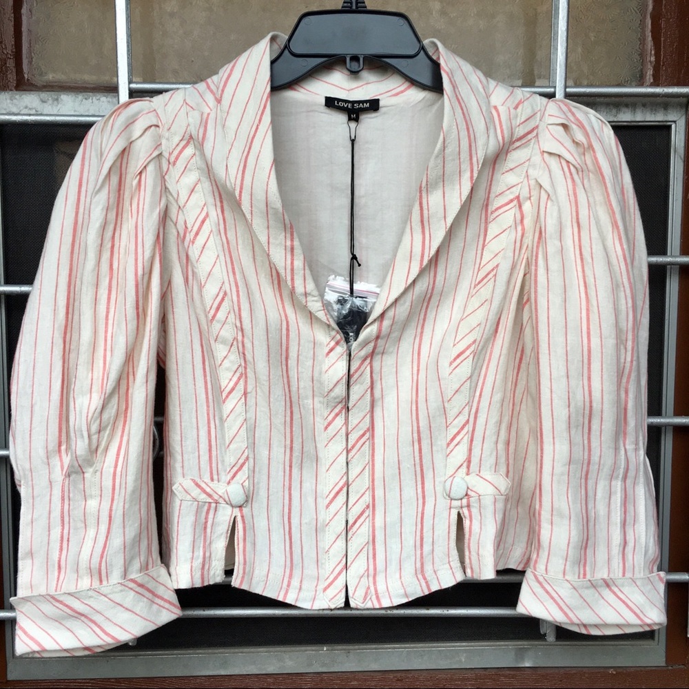 Love Sam linen stripe boisonna crop jacket NWT pink white